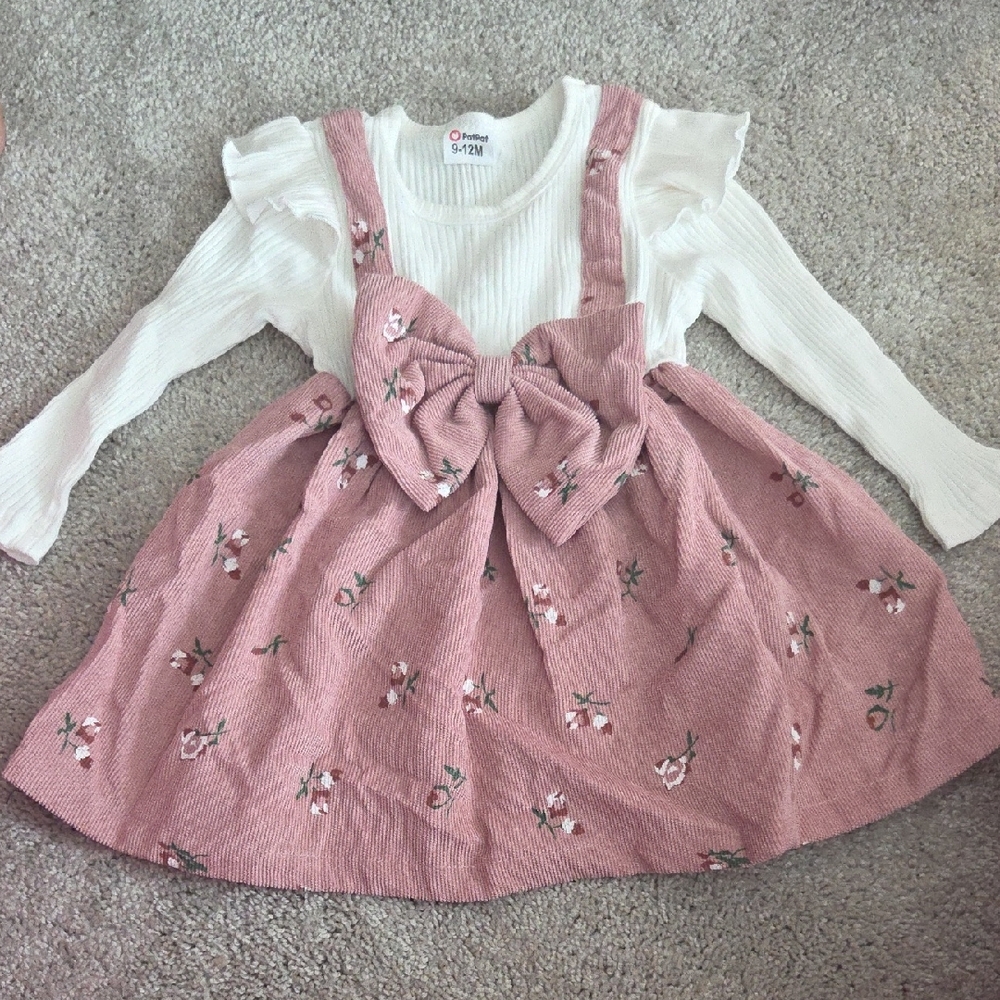 Pink Floral Baby Girl Dress with Bow